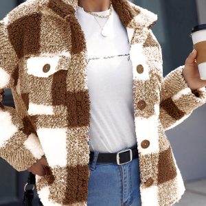 Blouson polaire à carreaux pour femme