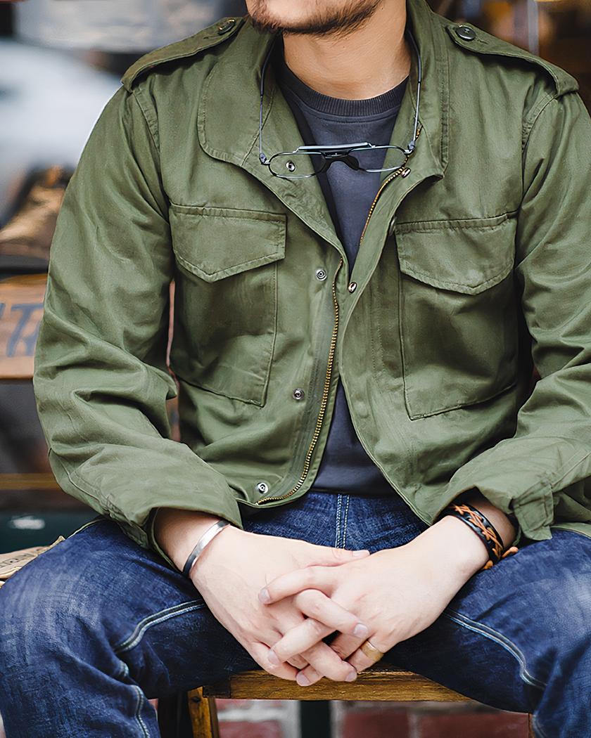 Blouson rétro de style militaire en coton pour homme