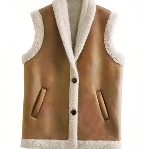 Blouson sans manche femme mi-long et fourré