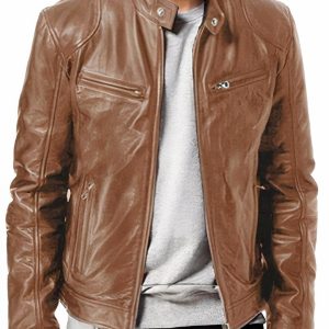 Blouson simili cuir à la mode avec col montant pour homme