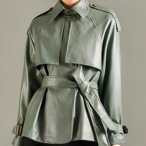 Blouson simili cuir femme avec ceinture