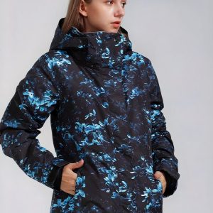 Blouson ski femme coupe-vent imperméable noir et bleu