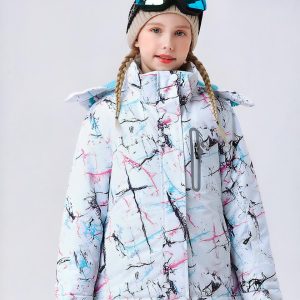 Blouson ski fille blanc avec éclats multicolores
