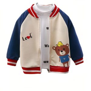 Blouson beige épais avec motif ourson pour fille