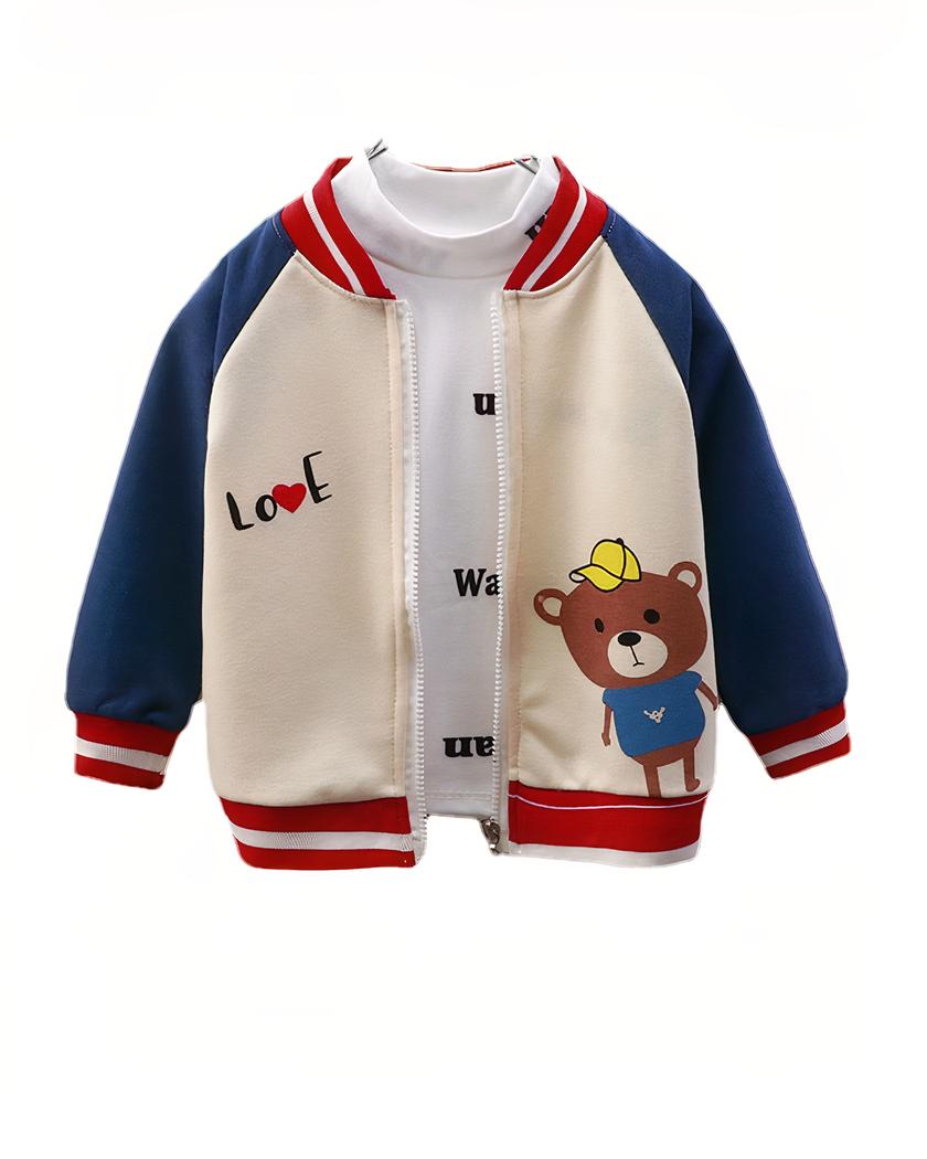 Blouson beige épais avec motif ourson pour fille