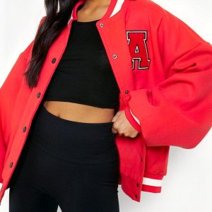 Blouson Teddy femme veste rouge américaine