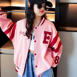 Blouson teddy style baseball rose ou noir pour fille