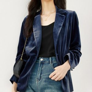 Blouson en velours à boutonnage simple et élégant