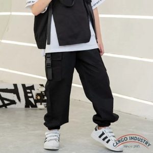 Pantalon Cargo Garçon Noir Sangle
