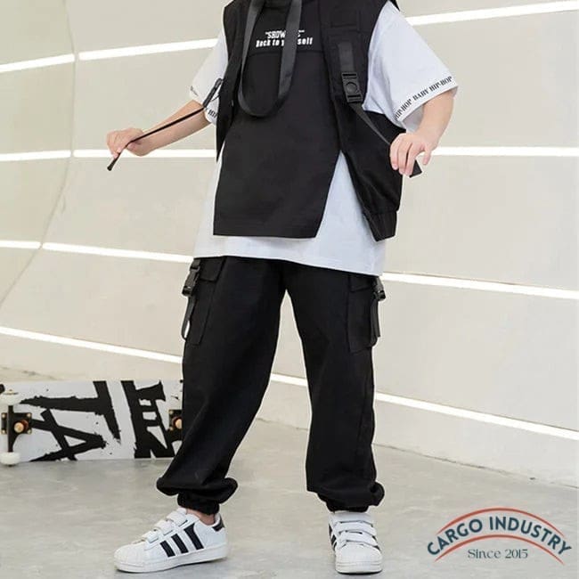Pantalon Cargo Garçon Noir Sangle – Image 4