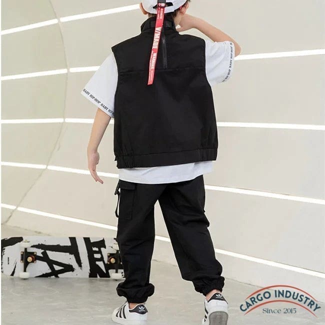 Pantalon Cargo Garçon Noir Sangle – Image 6