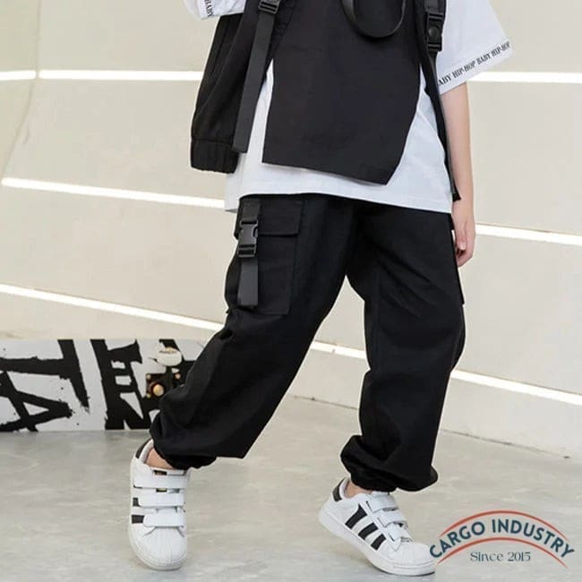 Pantalon Cargo Garçon Noir Sangle – Image 5