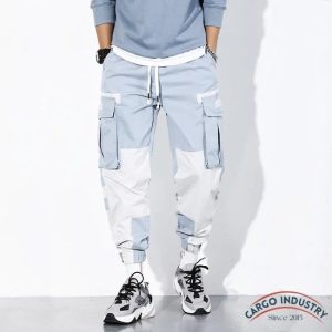 Pantalon Cargo Bleu Et Blanc