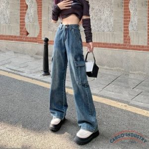 Jean Cargo Femme Fashion Taille Haute