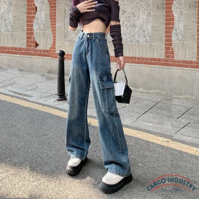 Jean Cargo Femme Fashion Taille Haute