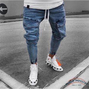 Jean Cargo Homme Slim Bleu