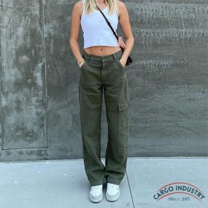 Jean Cargo Femme Kaki Large