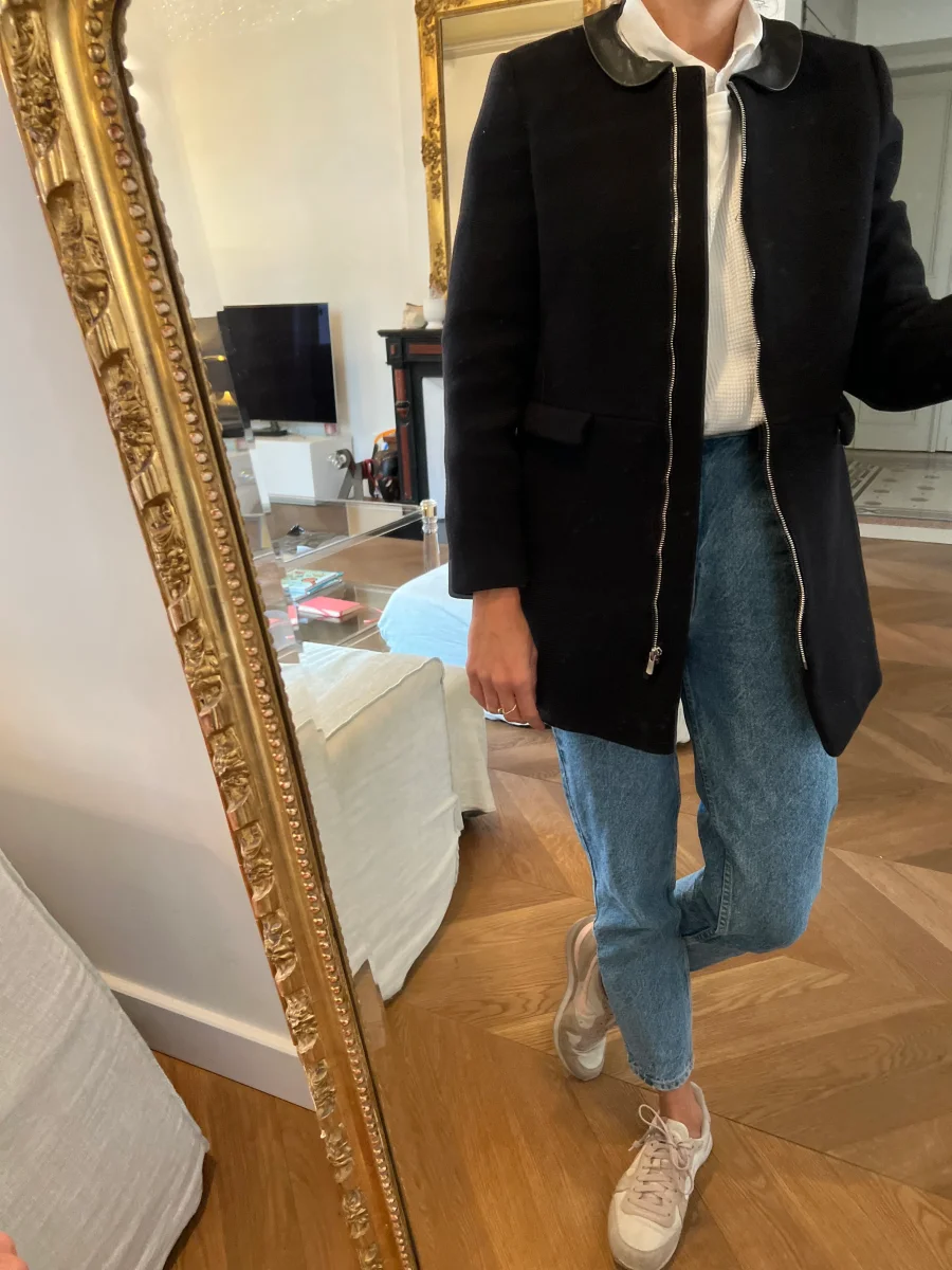 Manteau Claudie Pierlot noir col cuir – Image 5