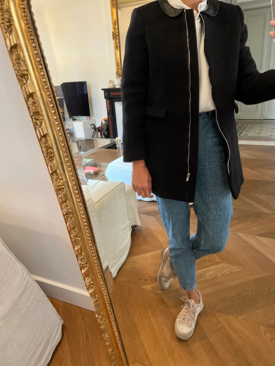 Manteau Claudie Pierlot noir col cuir – Image 4