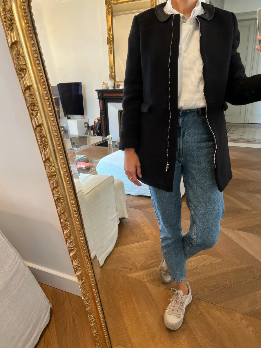 Manteau Claudie Pierlot noir col cuir – Image 7