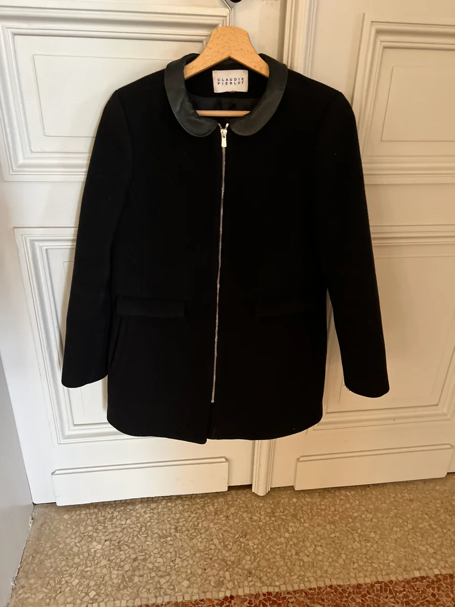 Manteau Claudie Pierlot noir col cuir – Image 9