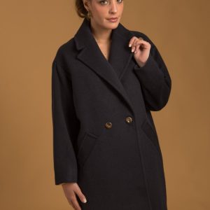 Candice – Manteau long en laine cachemire bleu nuit femme made-in-France