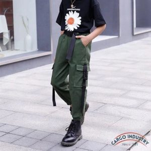 Pantalon Cargo Fille Streetwear Vert