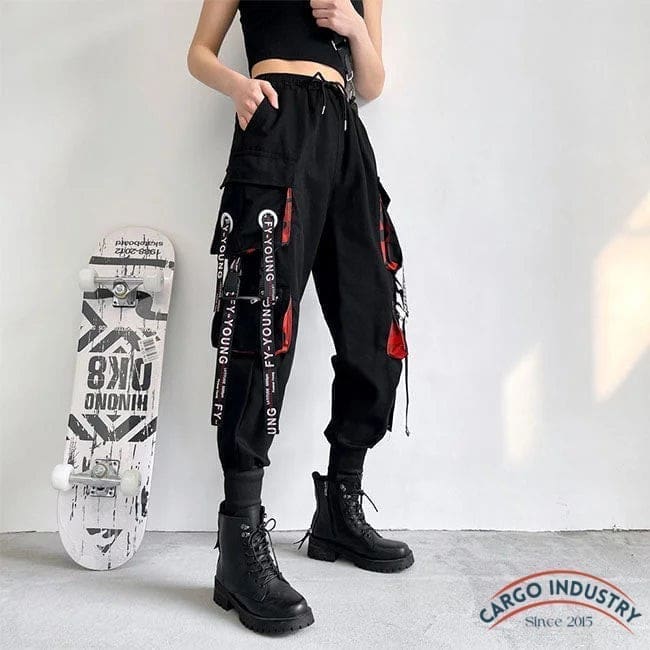 Pantalon Cargo Noir Avec Sangles – Image 3