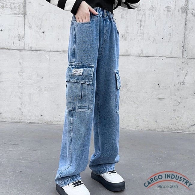 Pantalon Cargo Jean Fille Large Droit – Image 4