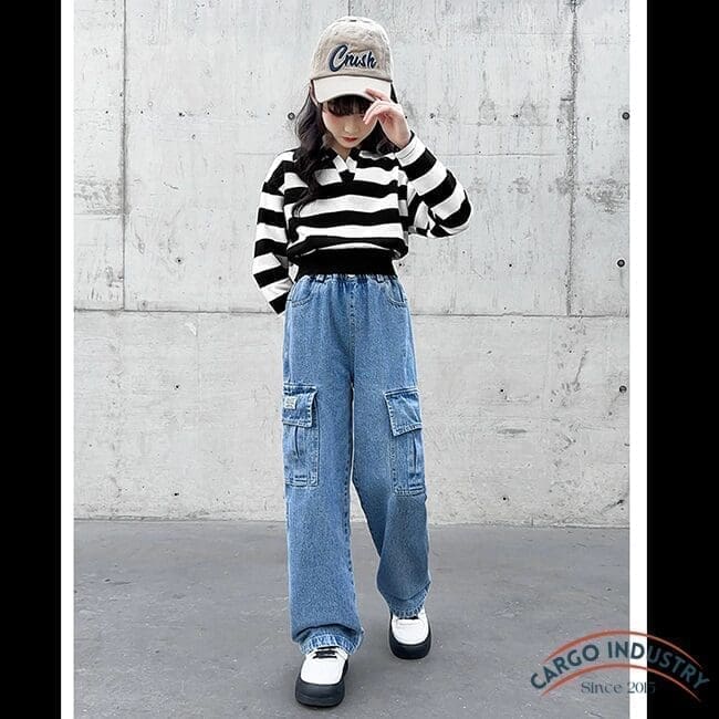 Pantalon Cargo Jean Fille Large Droit – Image 5