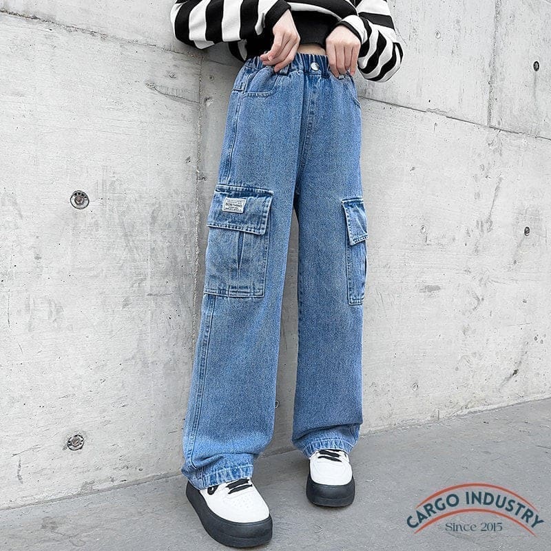 Pantalon Cargo Jean Fille Large Droit – Image 3