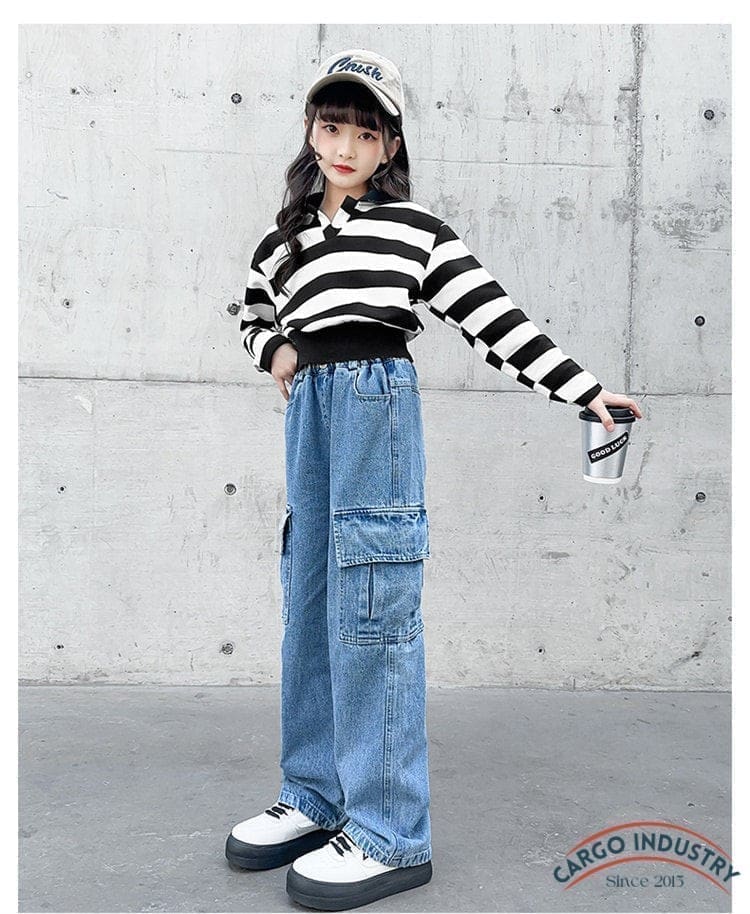 Pantalon Cargo Jean Fille Large Droit – Image 6