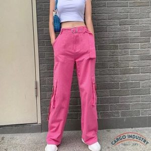 Pantalon Cargo Femme Rose Large