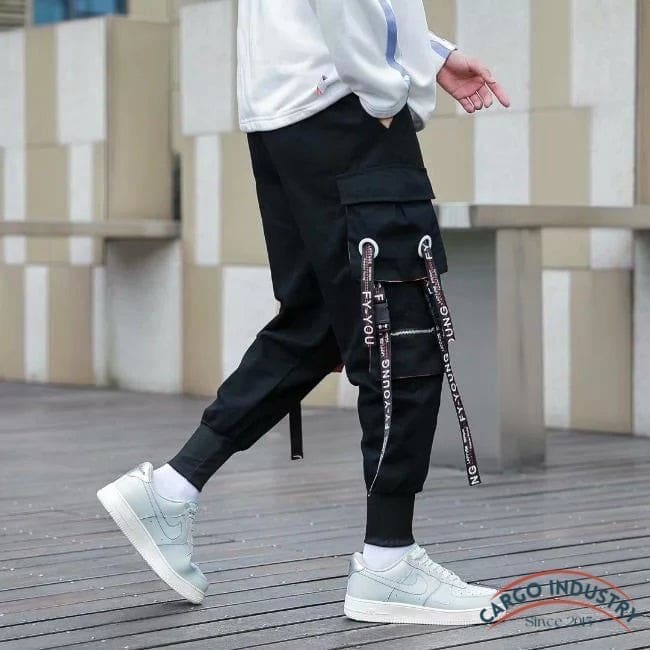 Pantalon Cargo Noir Détails Oranges – Image 8