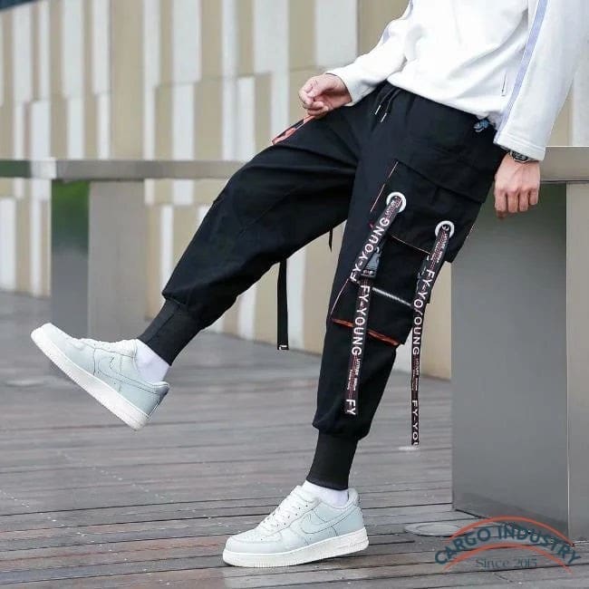 Pantalon Cargo Noir Détails Oranges – Image 5