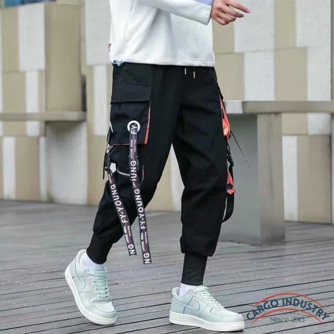 Pantalon Cargo Noir Détails Oranges – Image 9