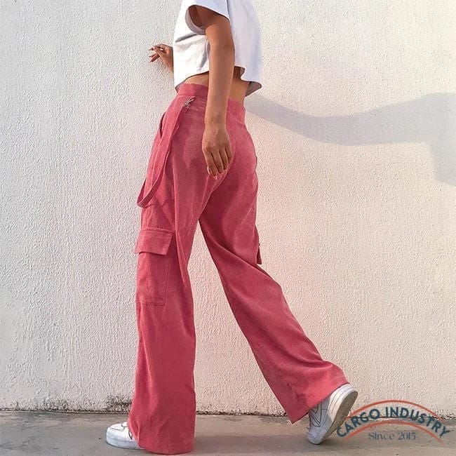 Pantalon Cargo Large Rose Velours – Image 5