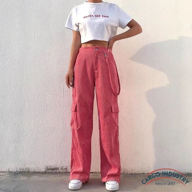 Pantalon Cargo Large Rose Velours – Image 3