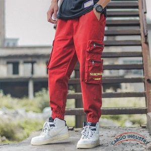 Pantalon Cargo Streetwear Rouge