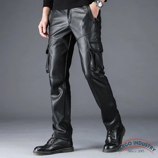 Pantalon Cargo Simili Cuir Noir – Image 7