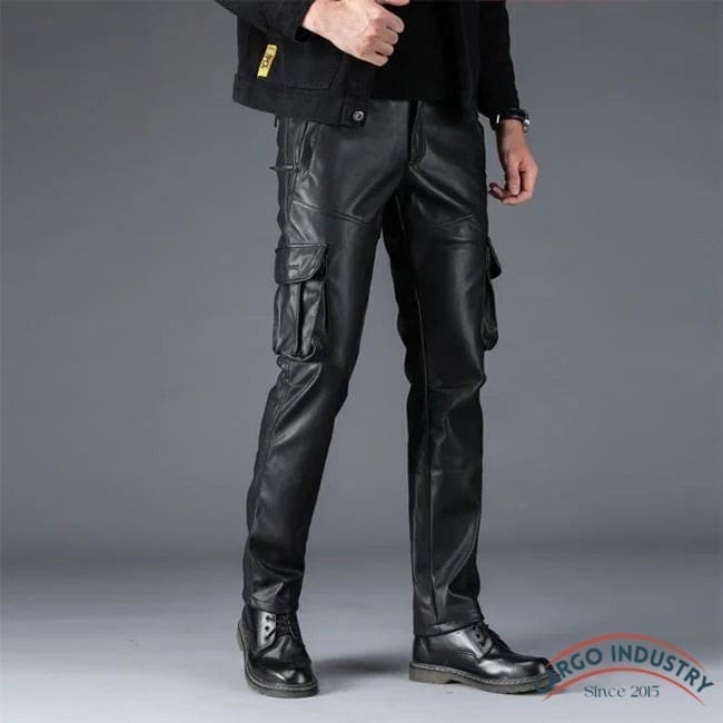 Pantalon Cargo Simili Cuir Noir – Image 3