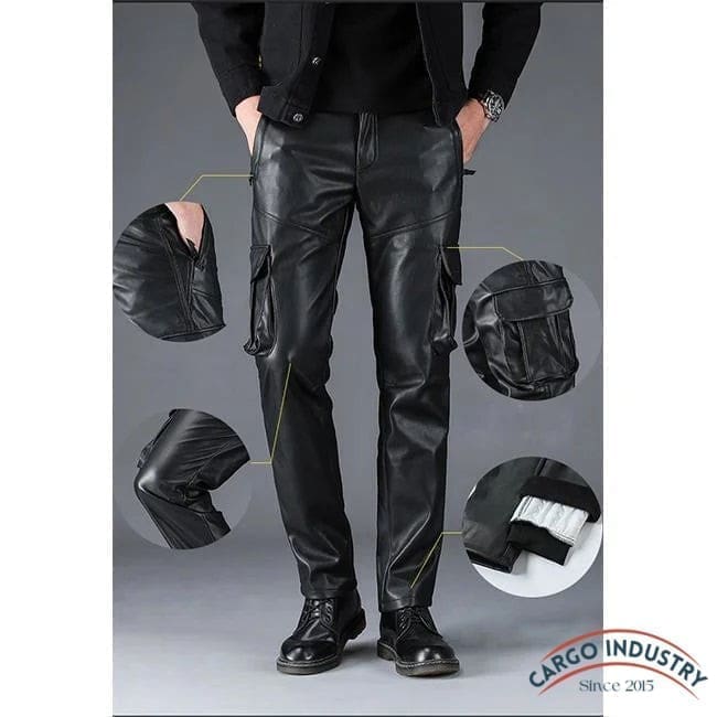 Pantalon Cargo Simili Cuir Noir – Image 5