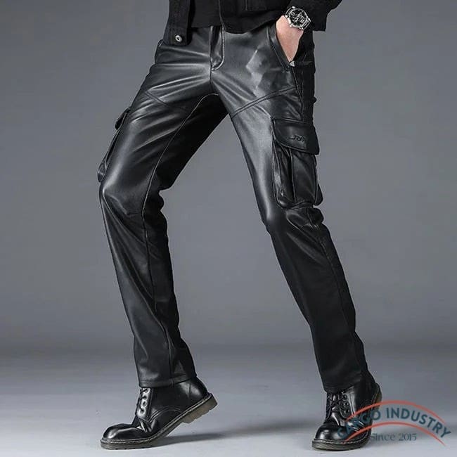 Pantalon Cargo Simili Cuir Noir – Image 4