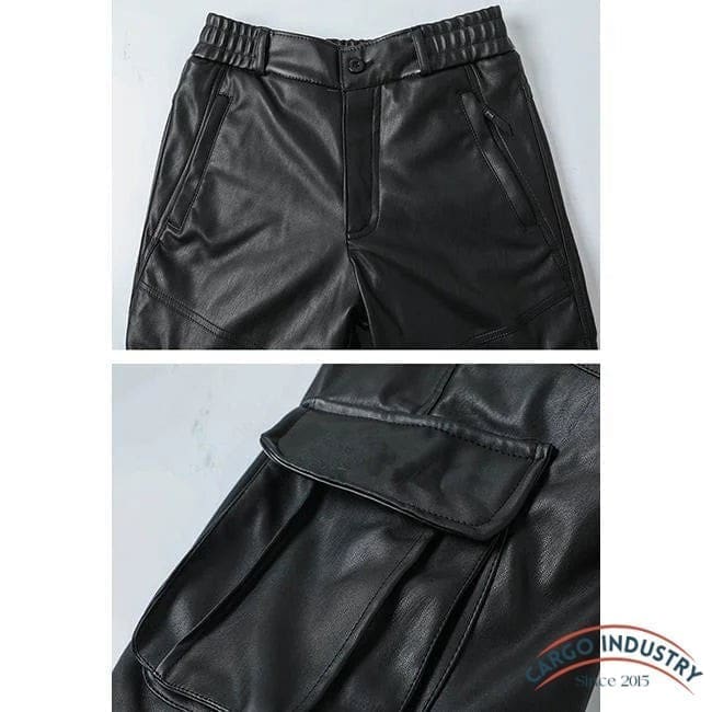 Pantalon Cargo Simili Cuir Noir – Image 9