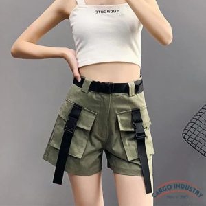 Short Cargo Femme Kaki Court Sangles