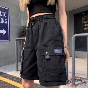 Short Cargo Femme Noir Élastique