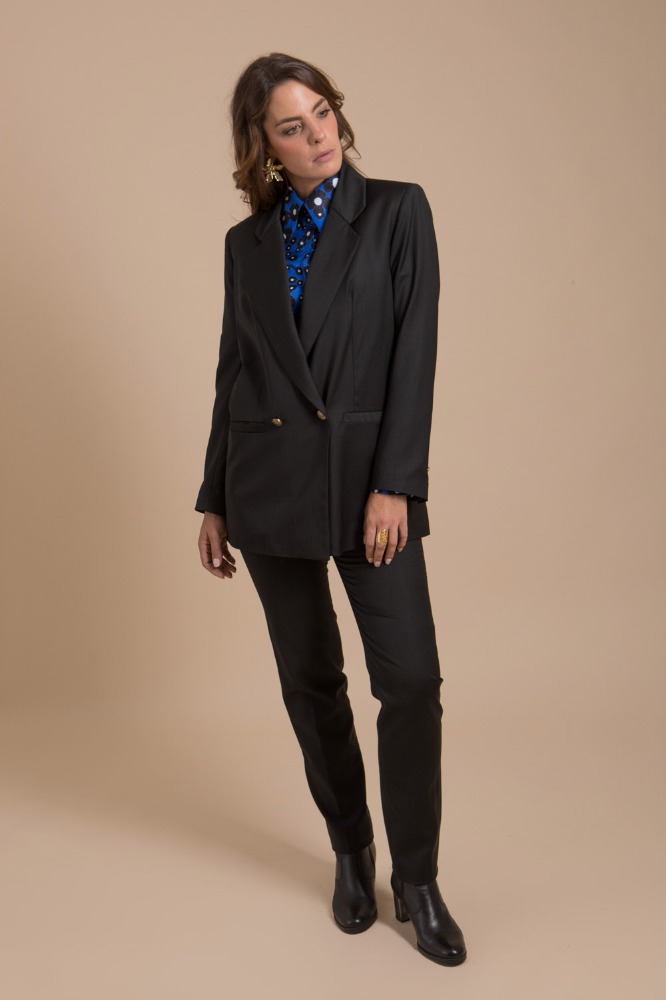 Raphaëlle – veste blazer femme en laine noire Made-in-France – Image 2